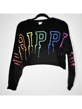 MadRag Dripping Rainbow Crop Sweatshirt Black Y2K Baddie Long Sleeve Medium